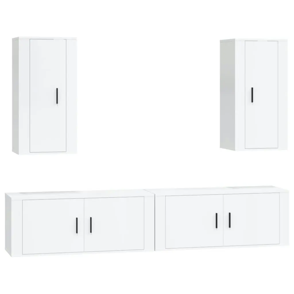 4 Piece TV Cabinet Set High Gloss White Engineered Wood 3188696