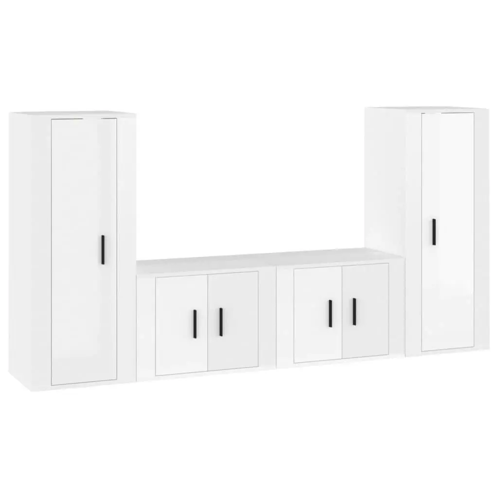 4 Piece TV Cabinet Set High Gloss White Engineered Wood 3188768