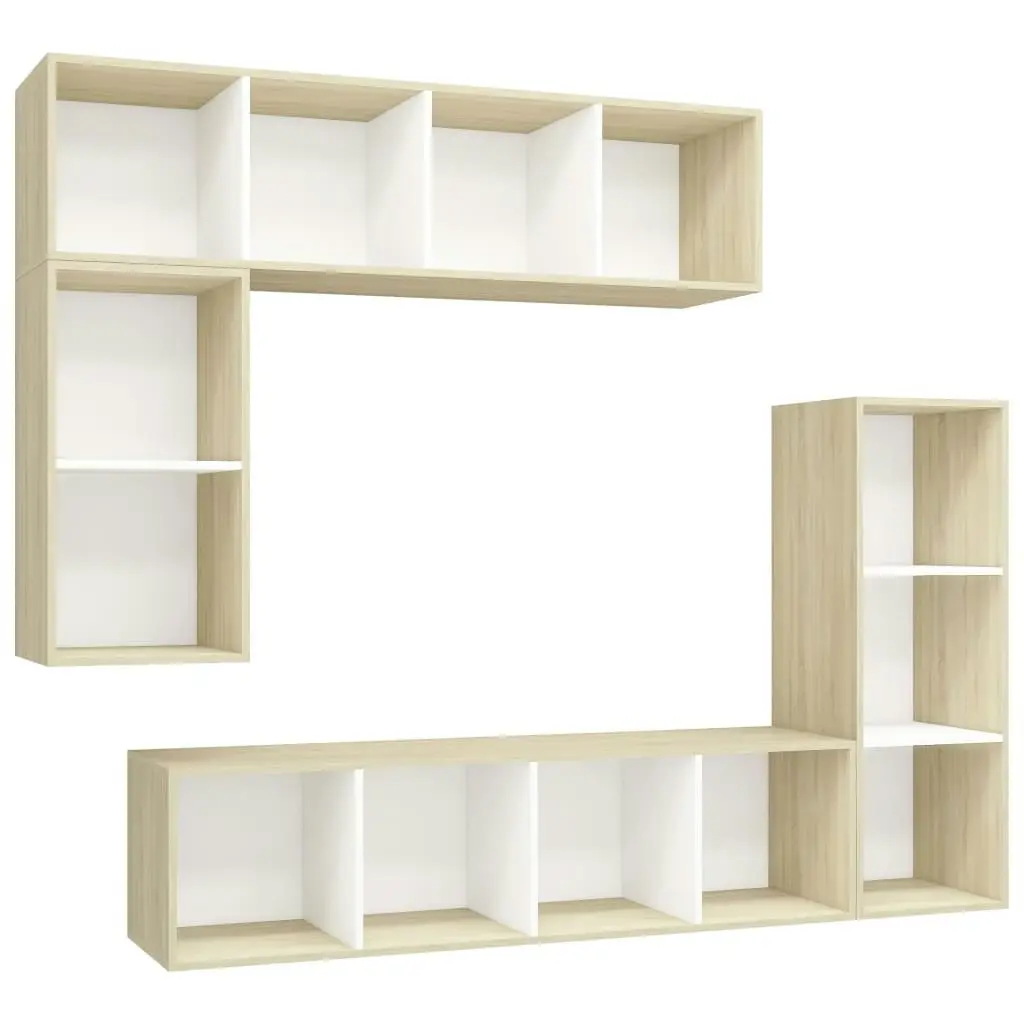 4 Piece TV Cabinet Set White and Sonoma Oak Engineered Wood ??805476+805485+2x805494) 3079822