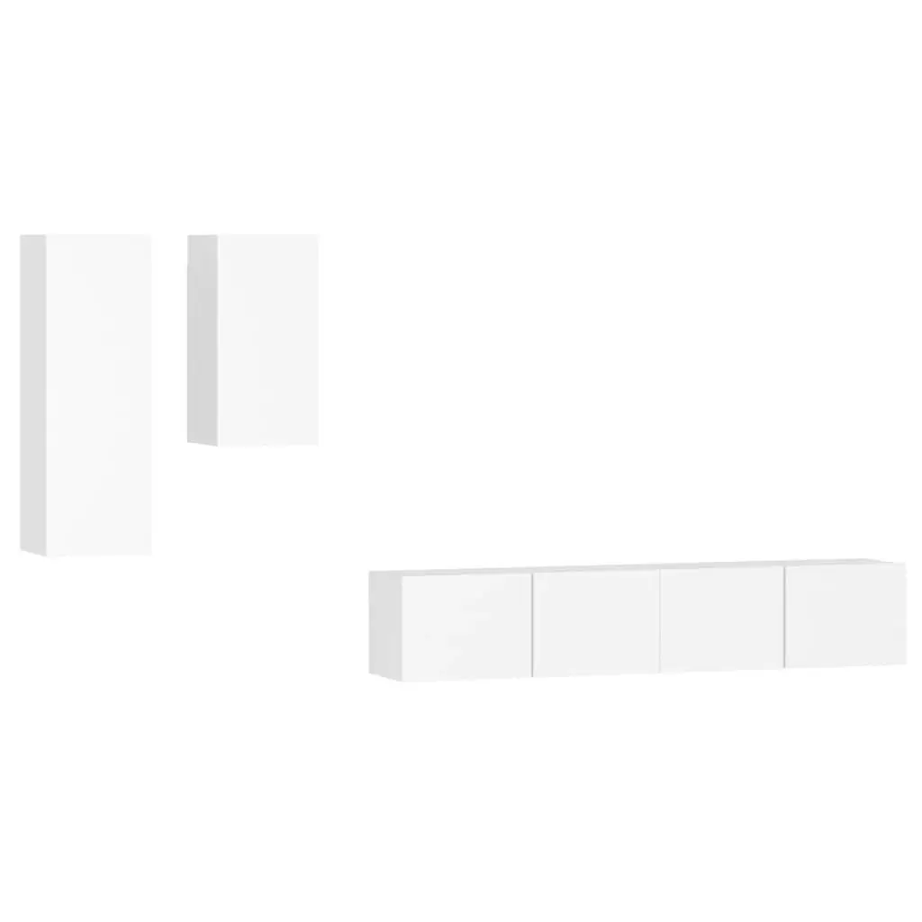 4 Piece TV Cabinet Set White Engineered Wood 3114622