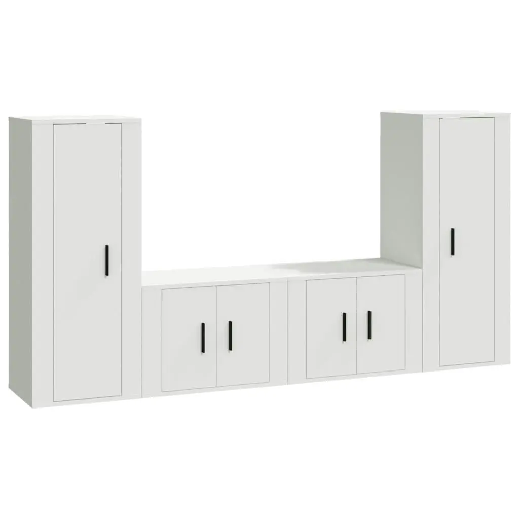 4 Piece TV Cabinet Set White Engineered Wood 3188766