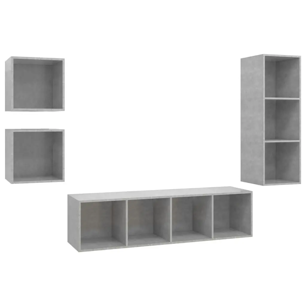 4 Piece TV Cabinet Set Concrete Grey Engineered Wood 3079776