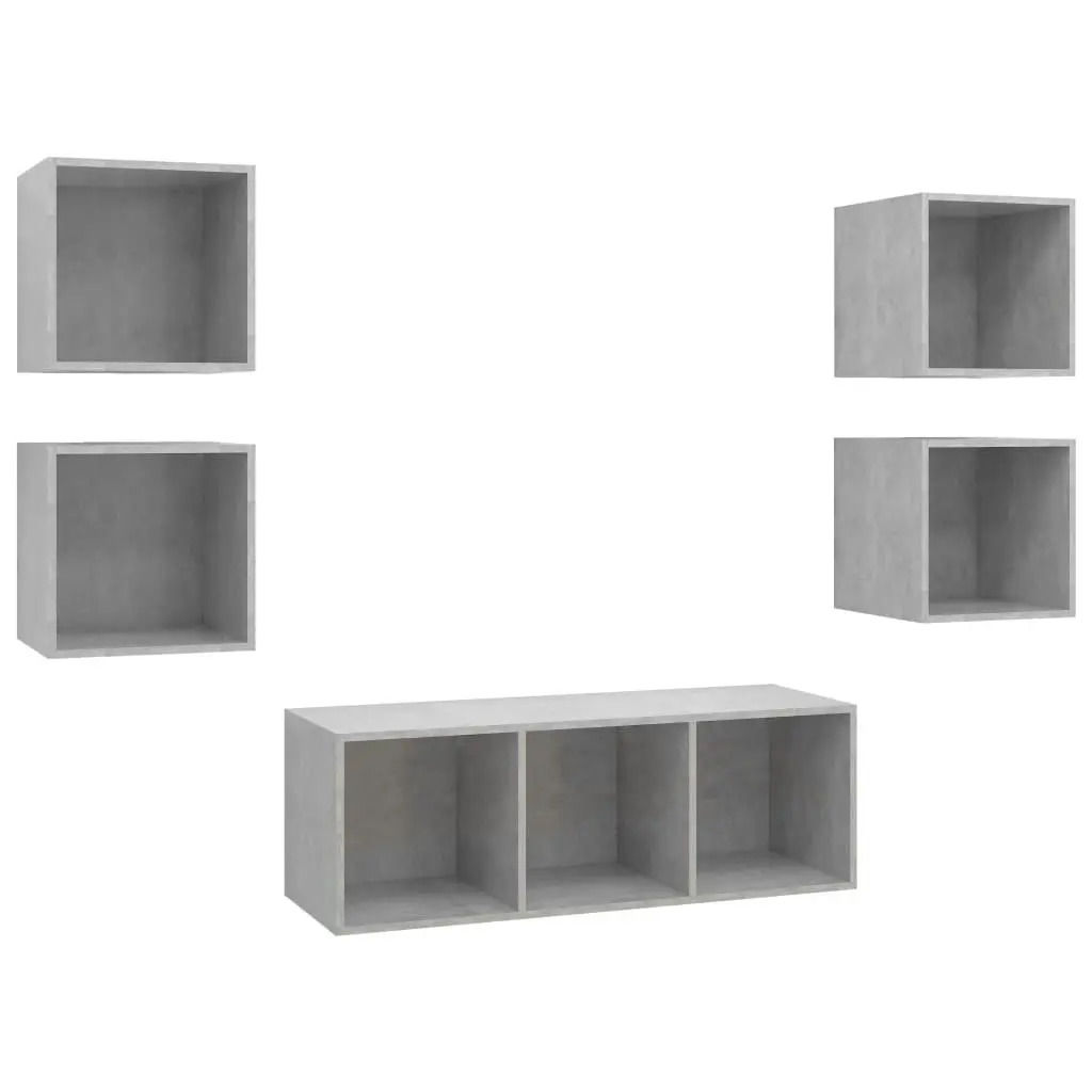 5 Piece TV Cabinet Set Concrete Grey Engineered Wood 3079614