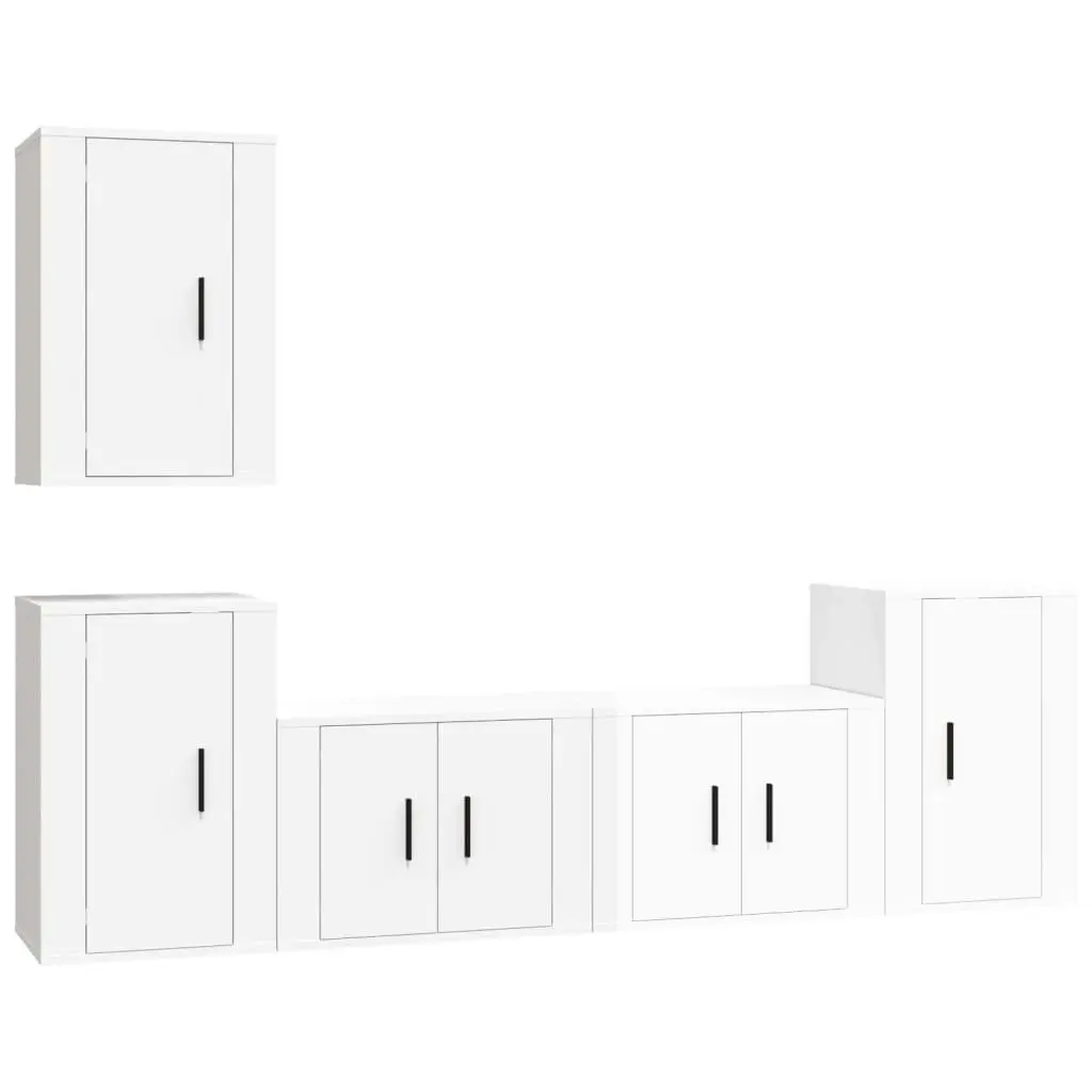 5 Piece TV Cabinet Set High Gloss White Engineered Wood 3188568