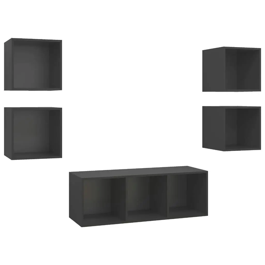 5 Piece TV Cabinet Set Grey Engineered Wood 3079612