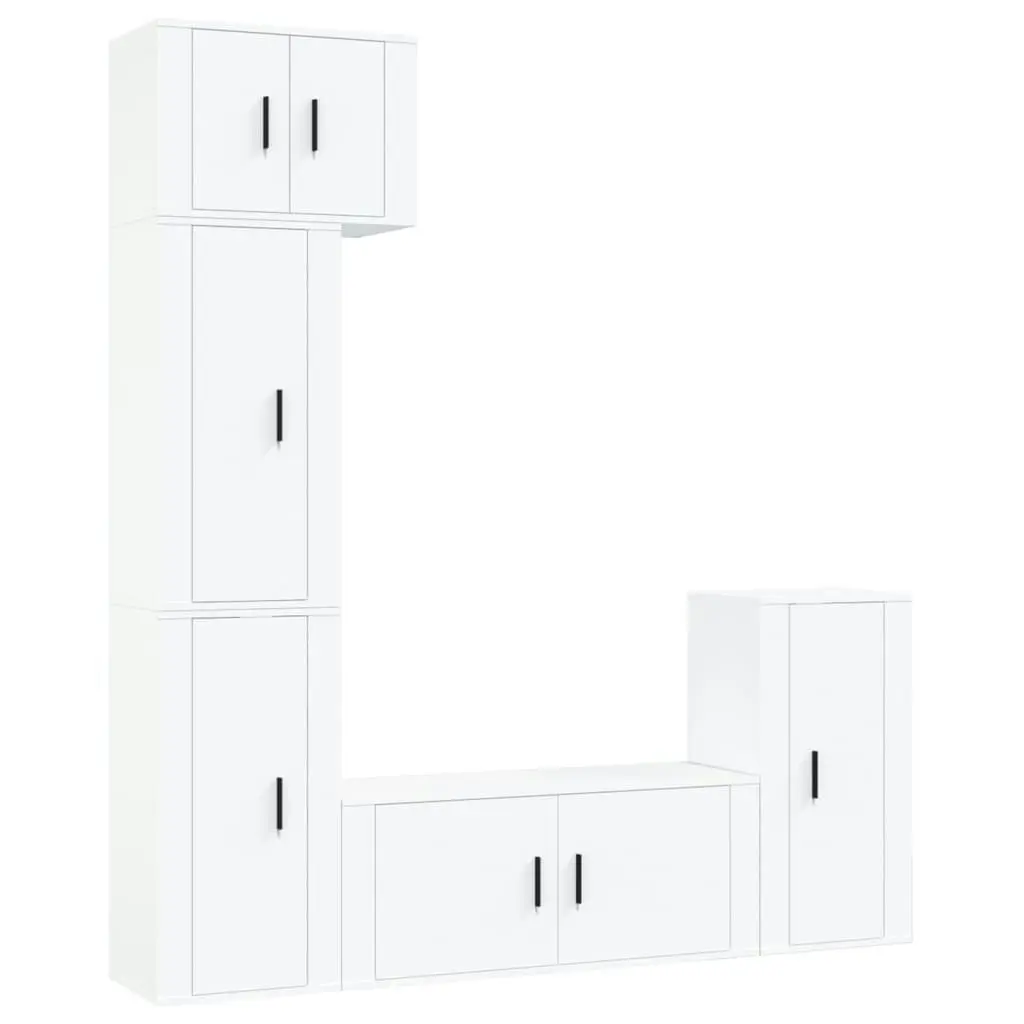 5 Piece TV Cabinet Set White Engineered Wood 3188614