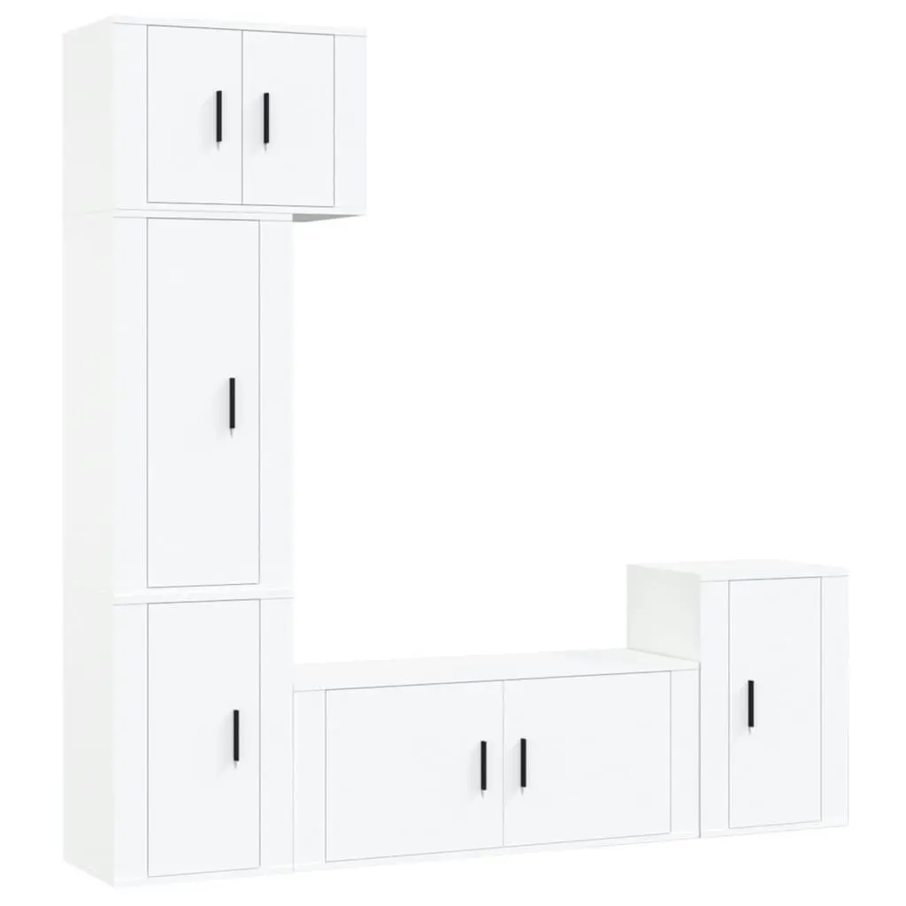 5 Piece TV Cabinet Set White Engineered Wood 3188622