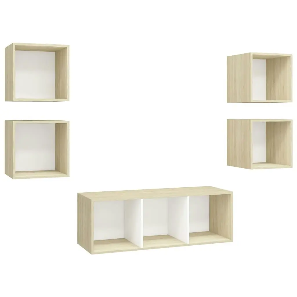 5 Piece TV Cabinet Set White and Sonoma Oak Engineered Wood 3079615