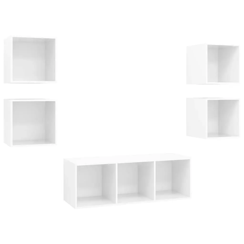 5 Piece TV Cabinet Set High Gloss White Engineered Wood 3079616