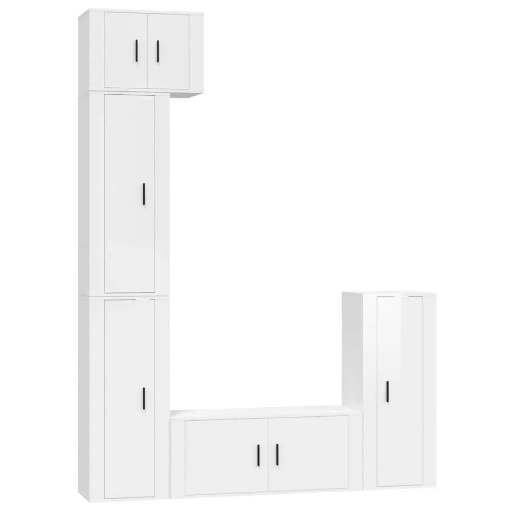 5 Piece TV Cabinet Set High Gloss White Engineered Wood 3188800