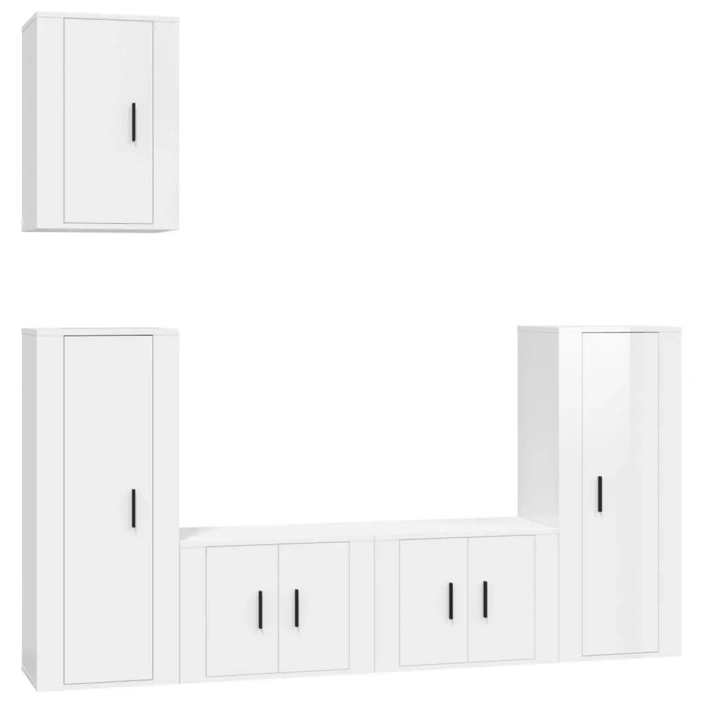 5 Piece TV Cabinet Set High Gloss White Engineered Wood 3188776