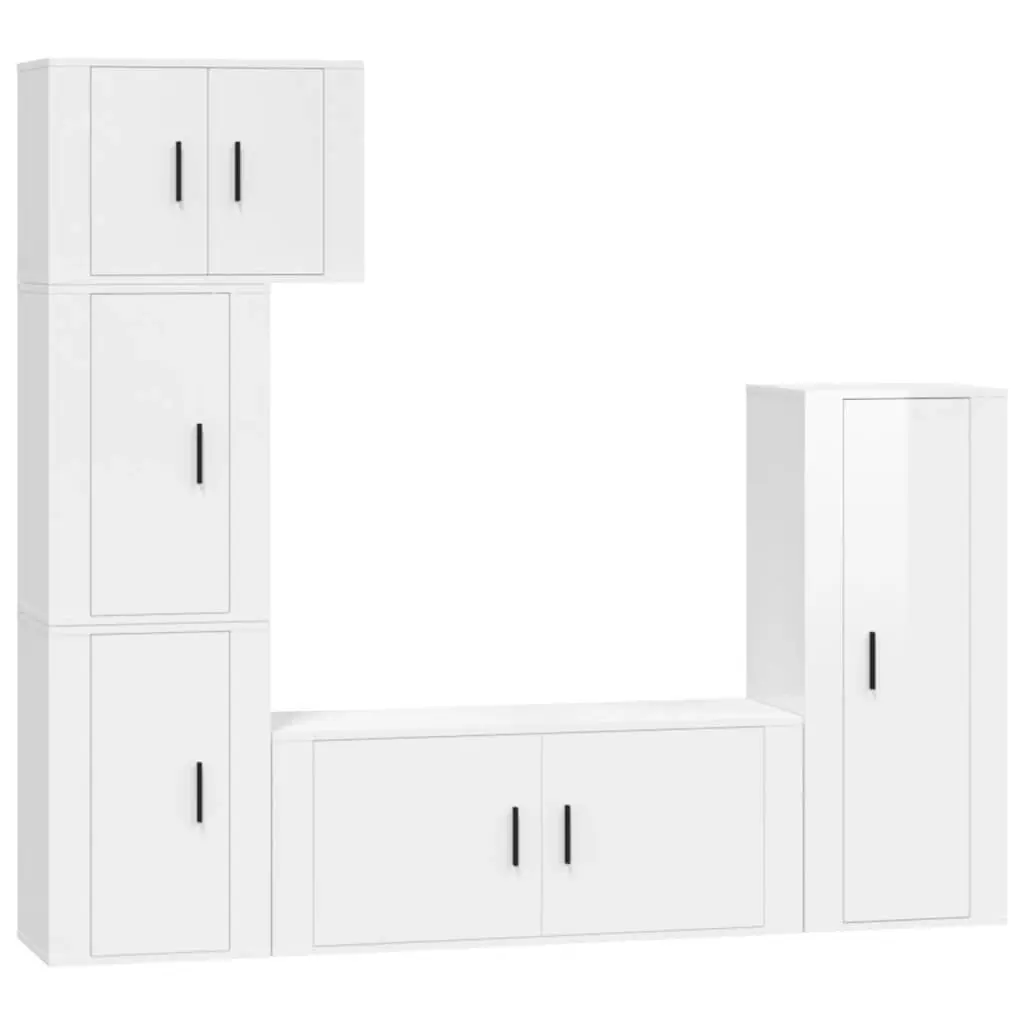 5 Piece TV Cabinet Set High Gloss White Engineered Wood 3188808