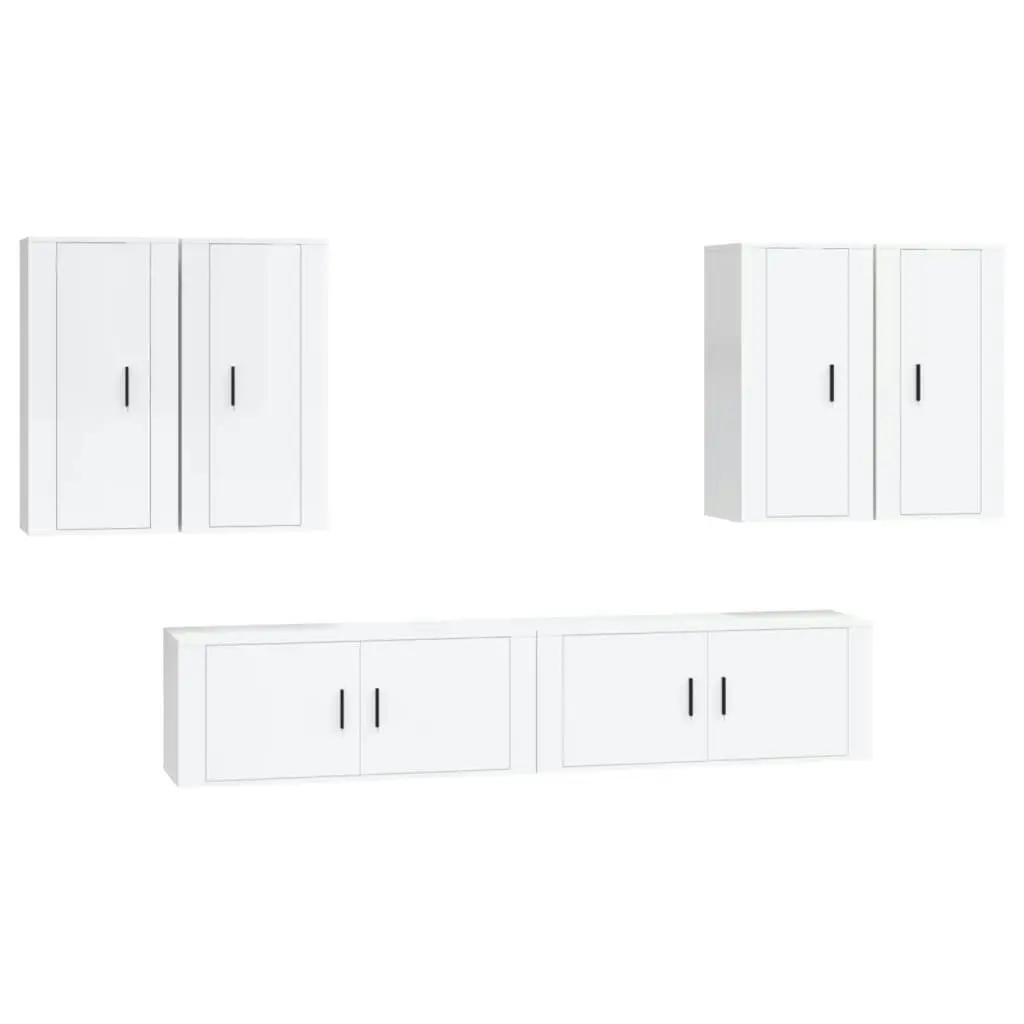 6 Piece TV Cabinet Set High Gloss White Engineered Wood 3188712