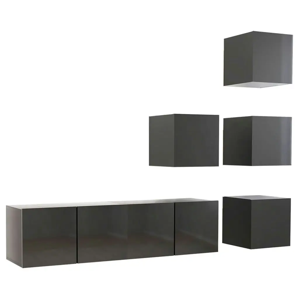 6 Piece TV Cabinet Set High Gloss Grey Engineered Wood 3079560