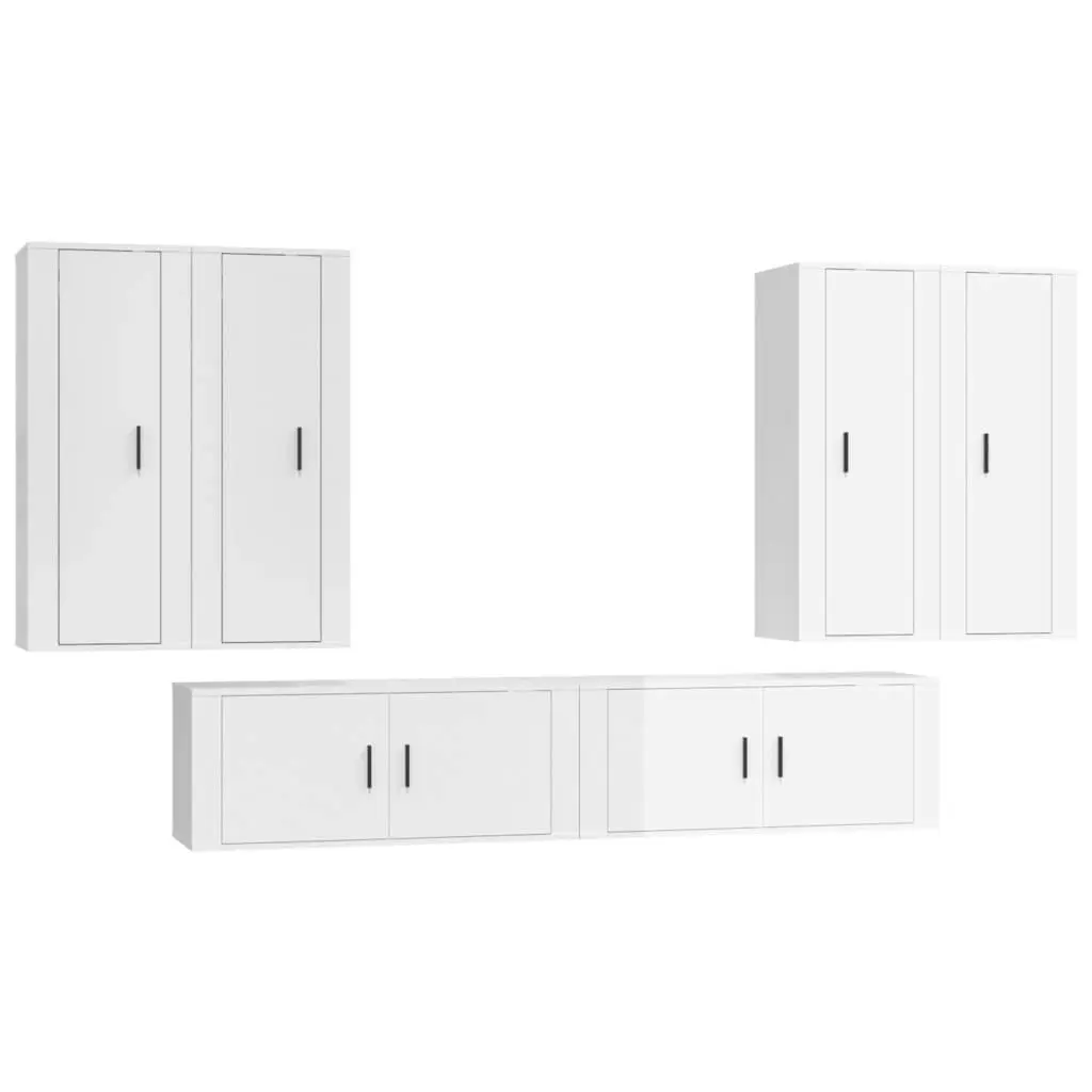 6 Piece TV Cabinet Set High Gloss White Engineered Wood 3188864