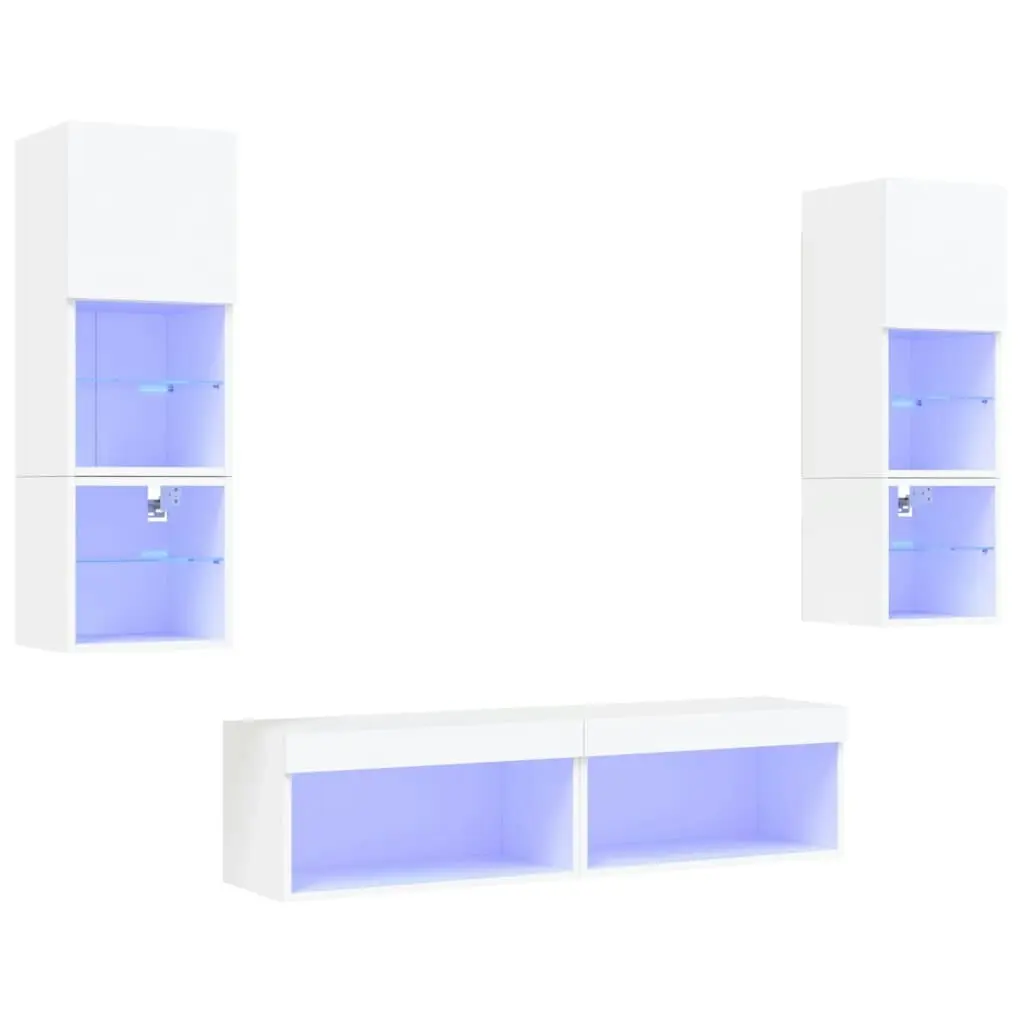 6 Piece TV Wall Units with LED White Engineered Wood 3216615