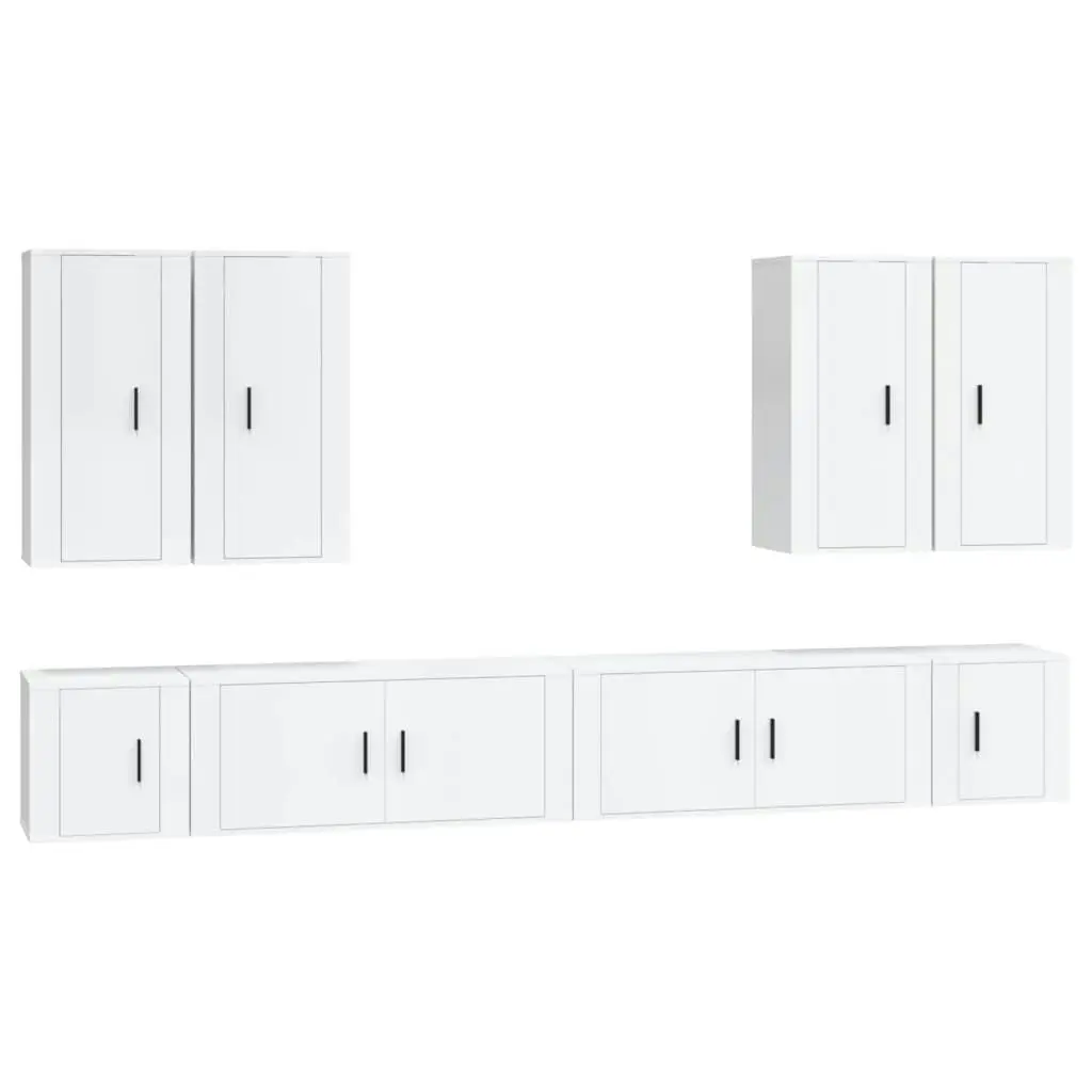 8 Piece TV Cabinet Set High Gloss White Engineered Wood 3188704