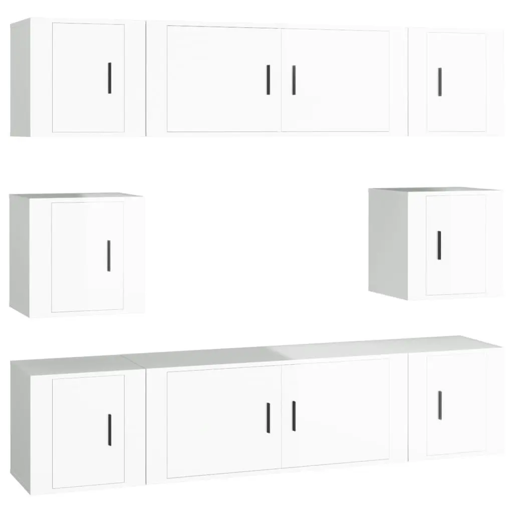 8 Piece TV Cabinet Set High Gloss White Engineered Wood 3188672