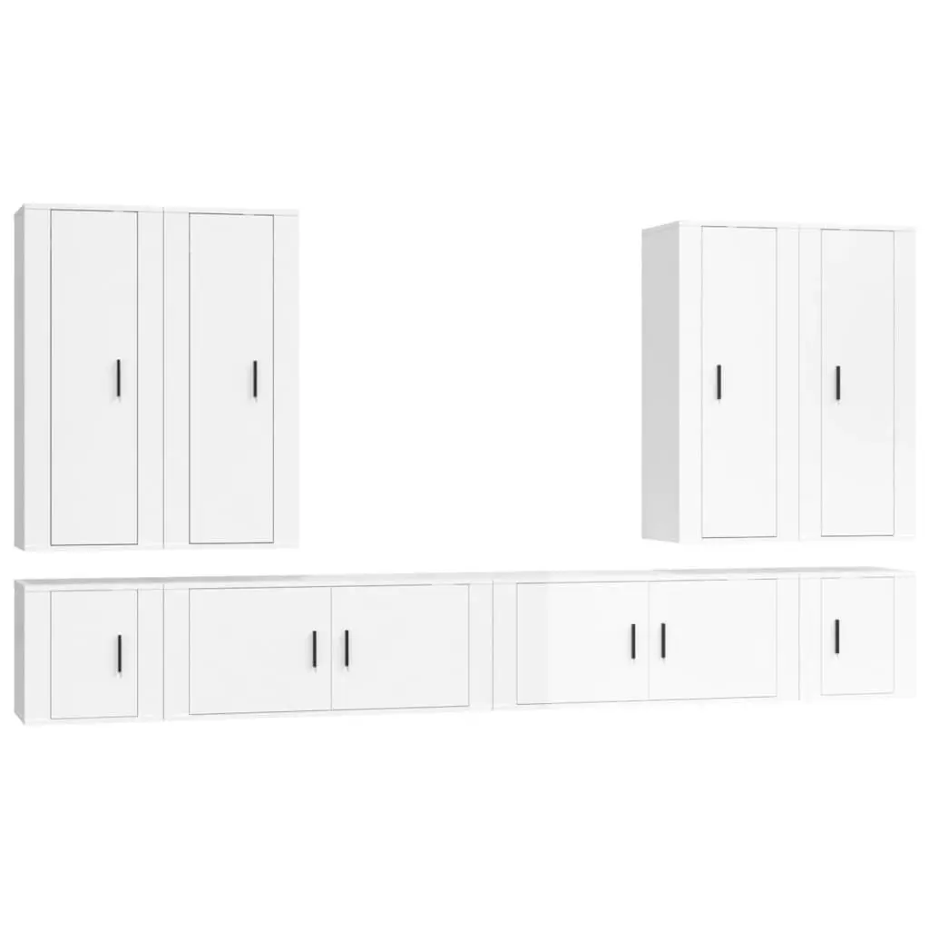 8 Piece TV Cabinet Set High Gloss White Engineered Wood 3188856