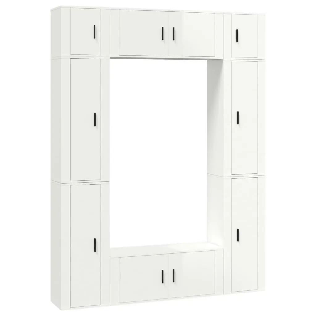 8 Piece TV Cabinet Set High Gloss White Engineered Wood 3188816