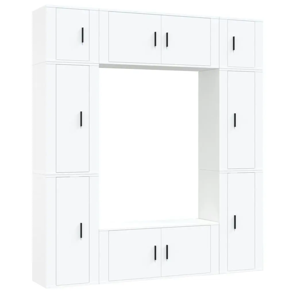 8 Piece TV Cabinet Set White Engineered Wood 3188638