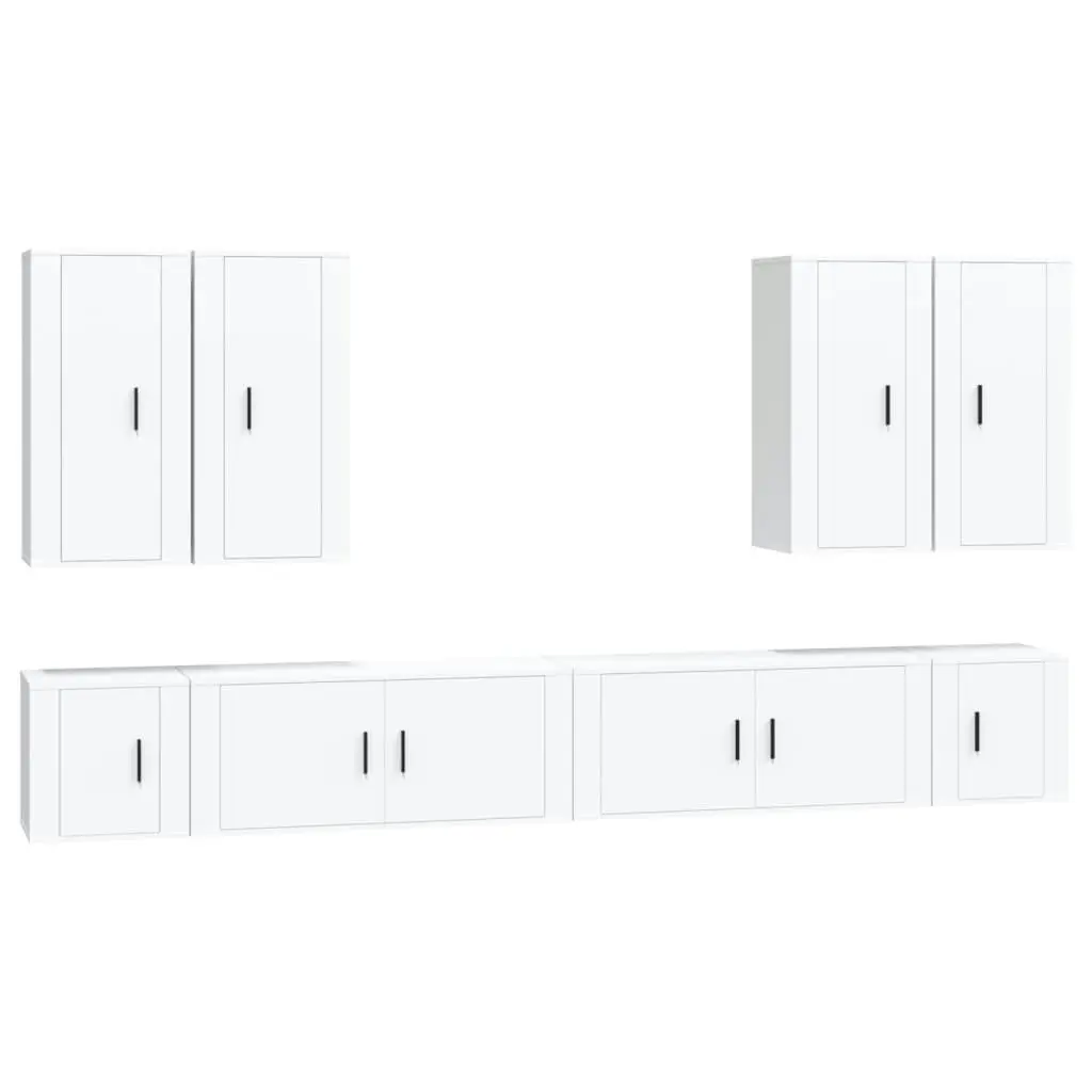 8 Piece TV Cabinet Set White Engineered Wood 3188702