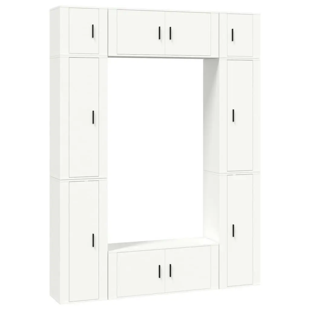 8 Piece TV Cabinet Set White Engineered Wood 3188814