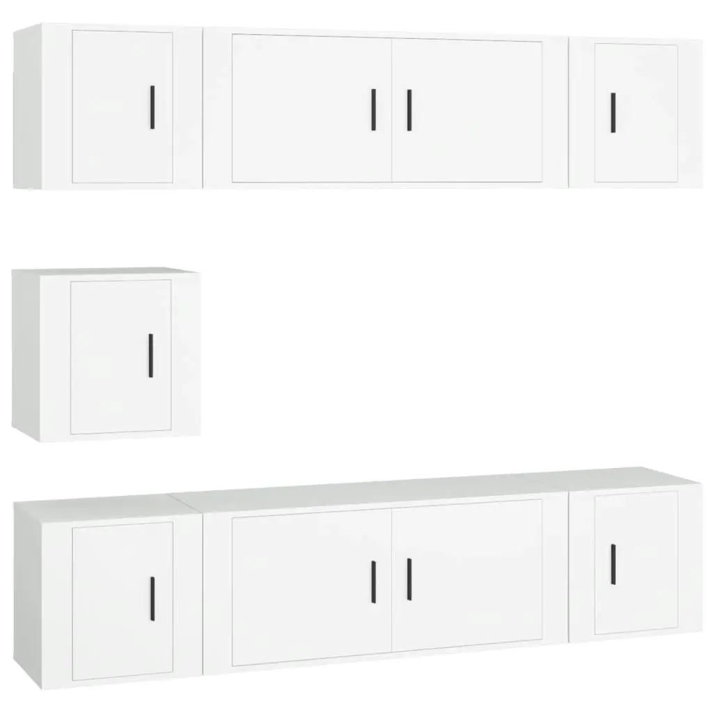 7 Piece TV Cabinet Set White Engineered Wood 3188662