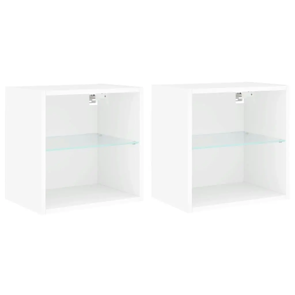 Bedside Cabinets with LED Lights Wall-mounted 2 pcs White 837065