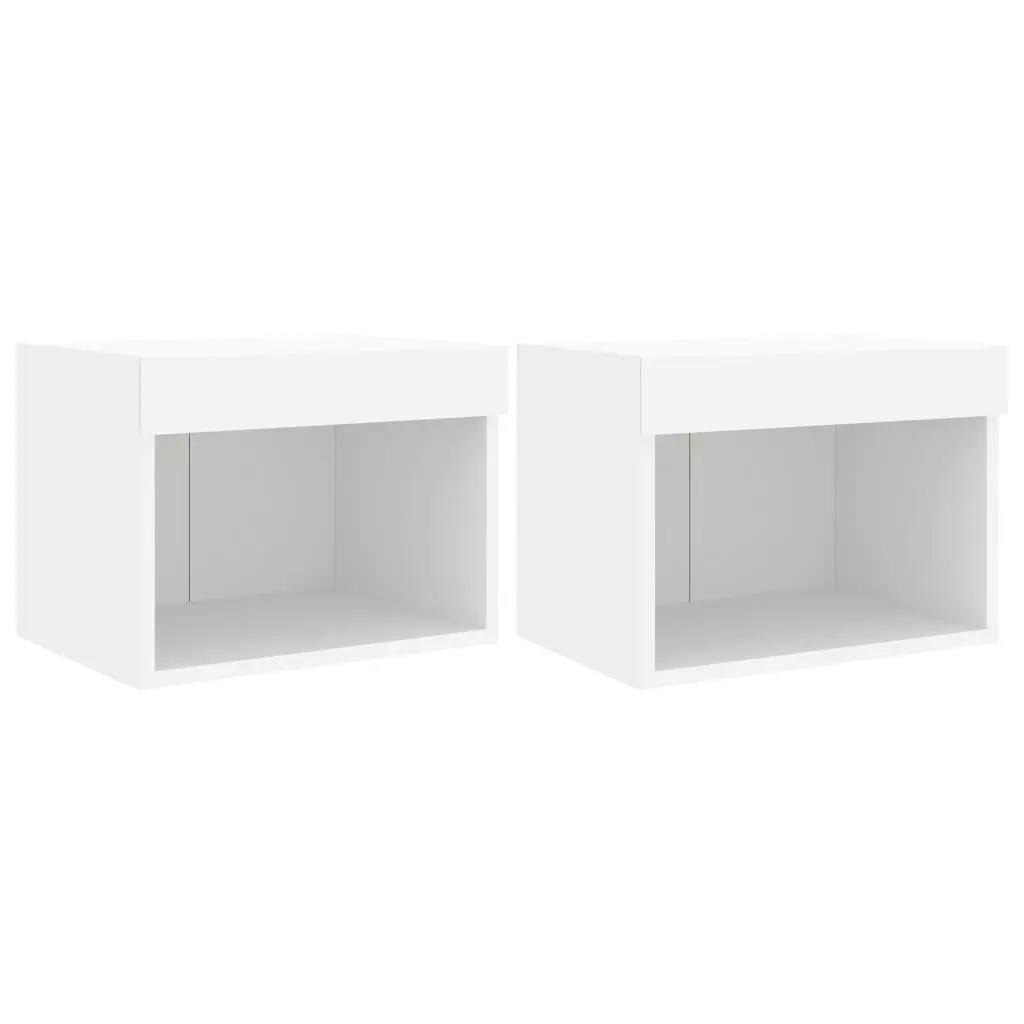 Bedside Cabinets with LED Lights Wall-mounted 2 pcs White 837114