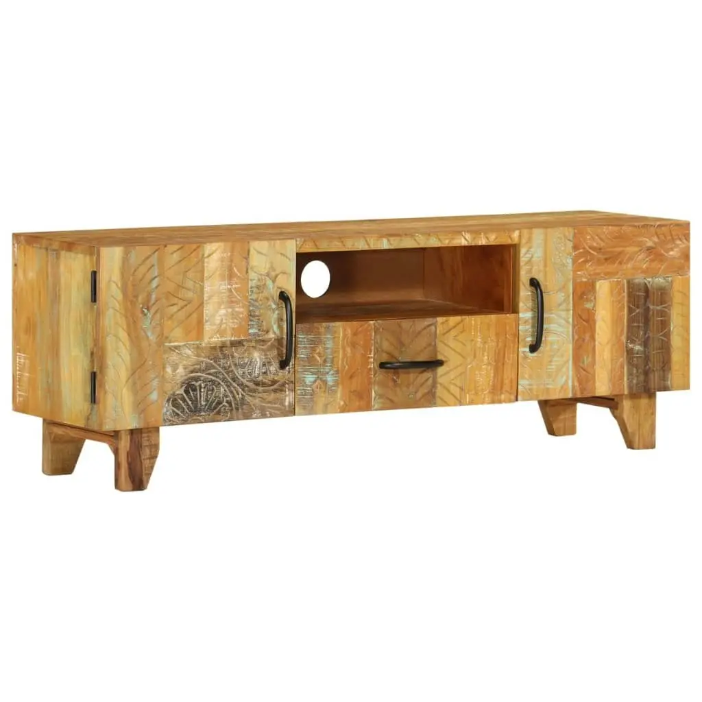 Hand Carved TV Cabinet 120x30x40 cm Solid Reclaimed Wood 247909