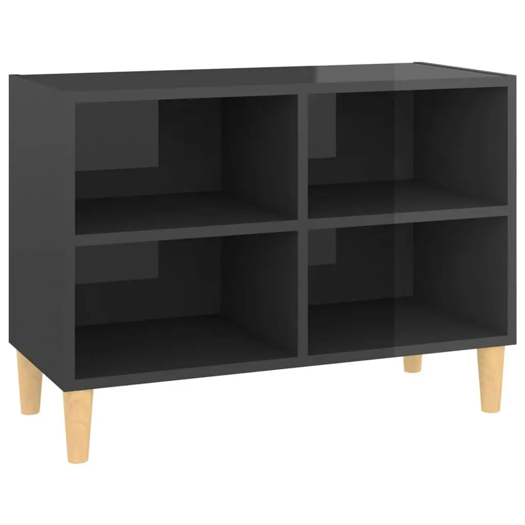 TV Cabinet with Solid Wood Legs High Gloss Grey 69.5x30x50 cm 805931