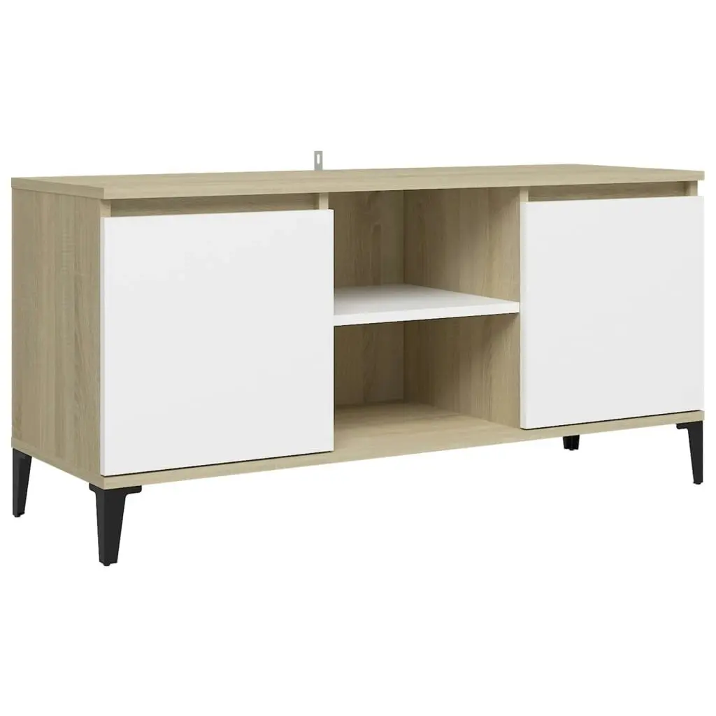 TV Cabinet with Metal Legs White and Sonoma Oak 103.5x35x50 cm 805973