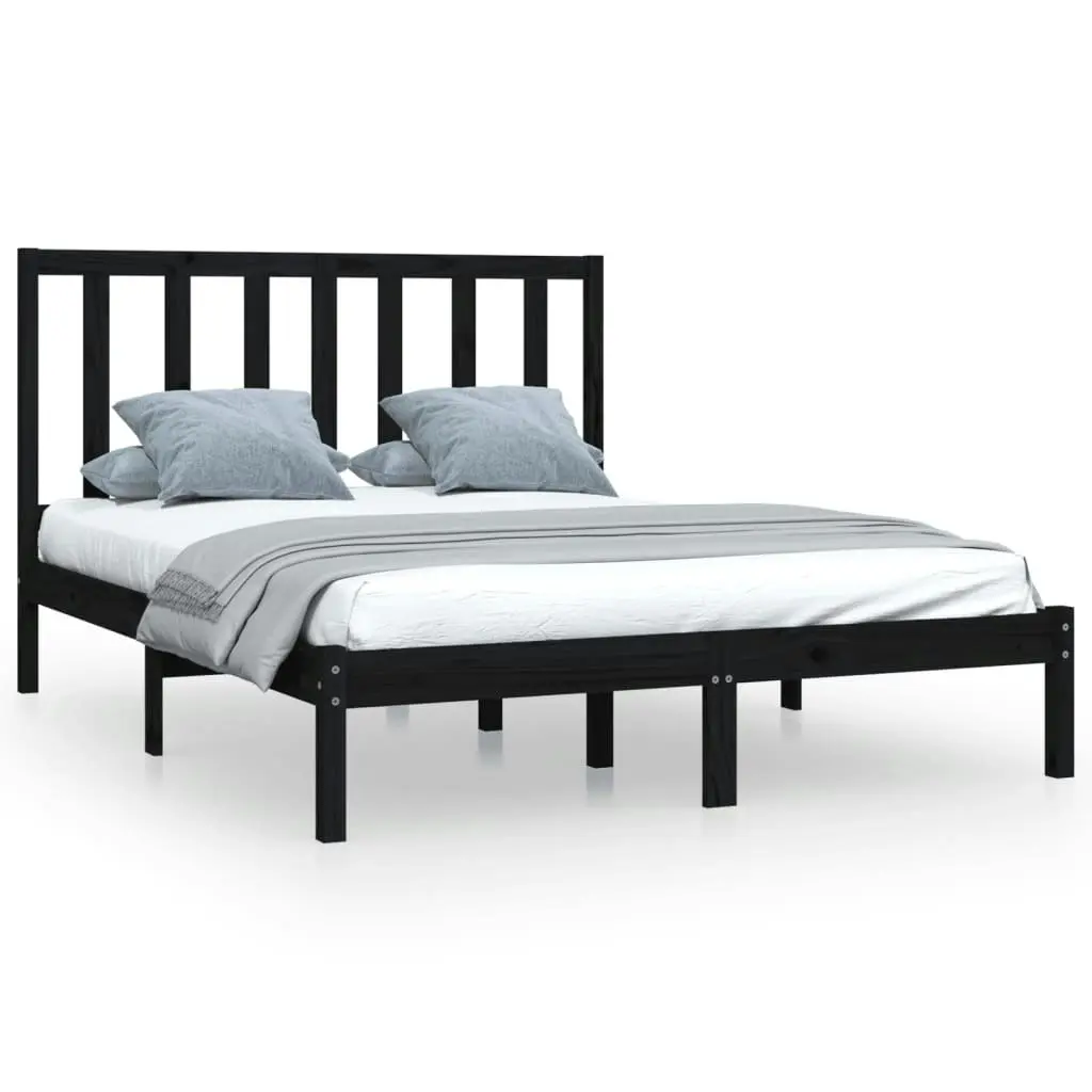 Bed Frame without Mattress Black Solid Wood Pine 135x190 cm 3105139