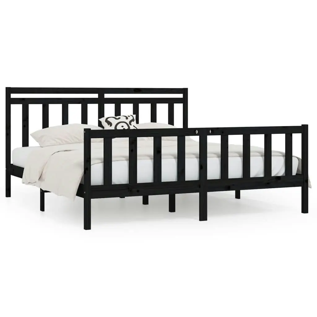 Bed Frame without Mattress Black Solid Wood Pine 183x203 cm King 3107047