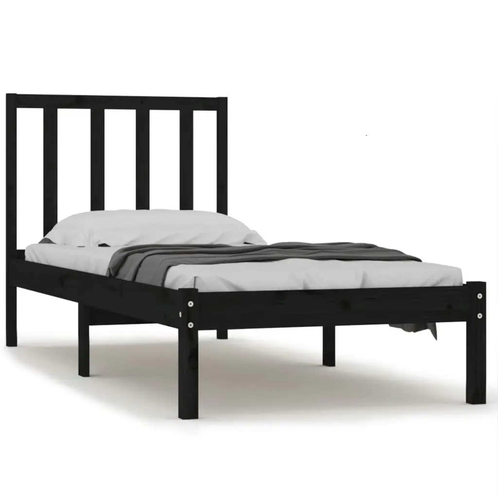 Bed Frame without Mattress Black Solid Wood Pine 90x190 cm 3105040