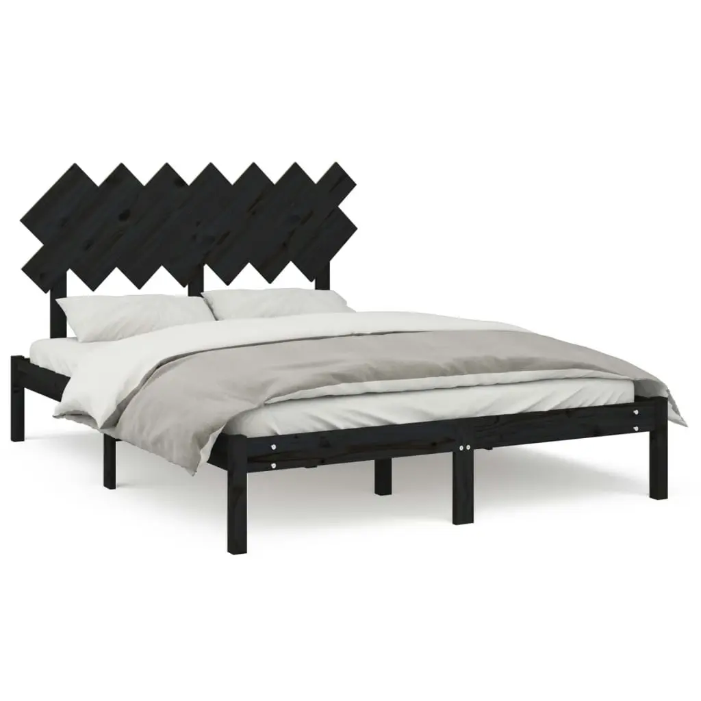 Bed Frame Black 153x203 cm Queen Size Solid Wood 3104877