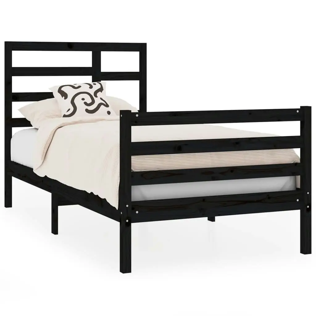 Bed Frame Black Solid Wood 92x187 cm Single Size 3105829