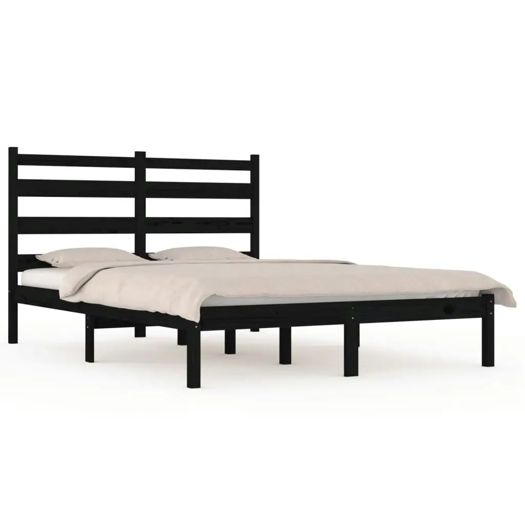 Bed Frame without Mattress Black Solid Wood Pine 135x190 cm 3103627