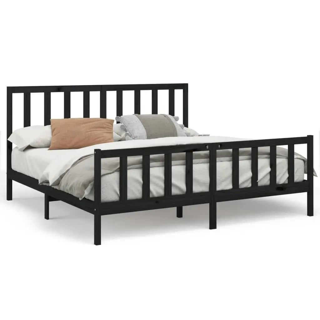 Bed Frame without Mattress Black 183x203 cm King Solid Wood Pine 3106722