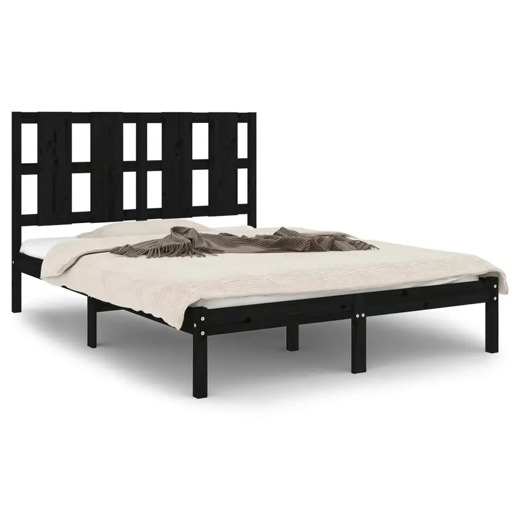 Bed Frame without Mattress Black 135x190 cm Solid Wood 3105579