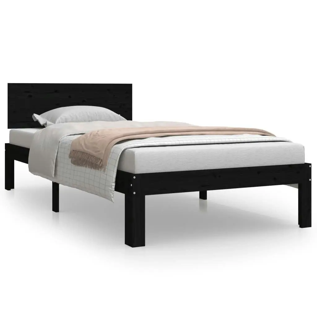 Bed Frame Black Solid Wood 92x187 cm Single Size 810464