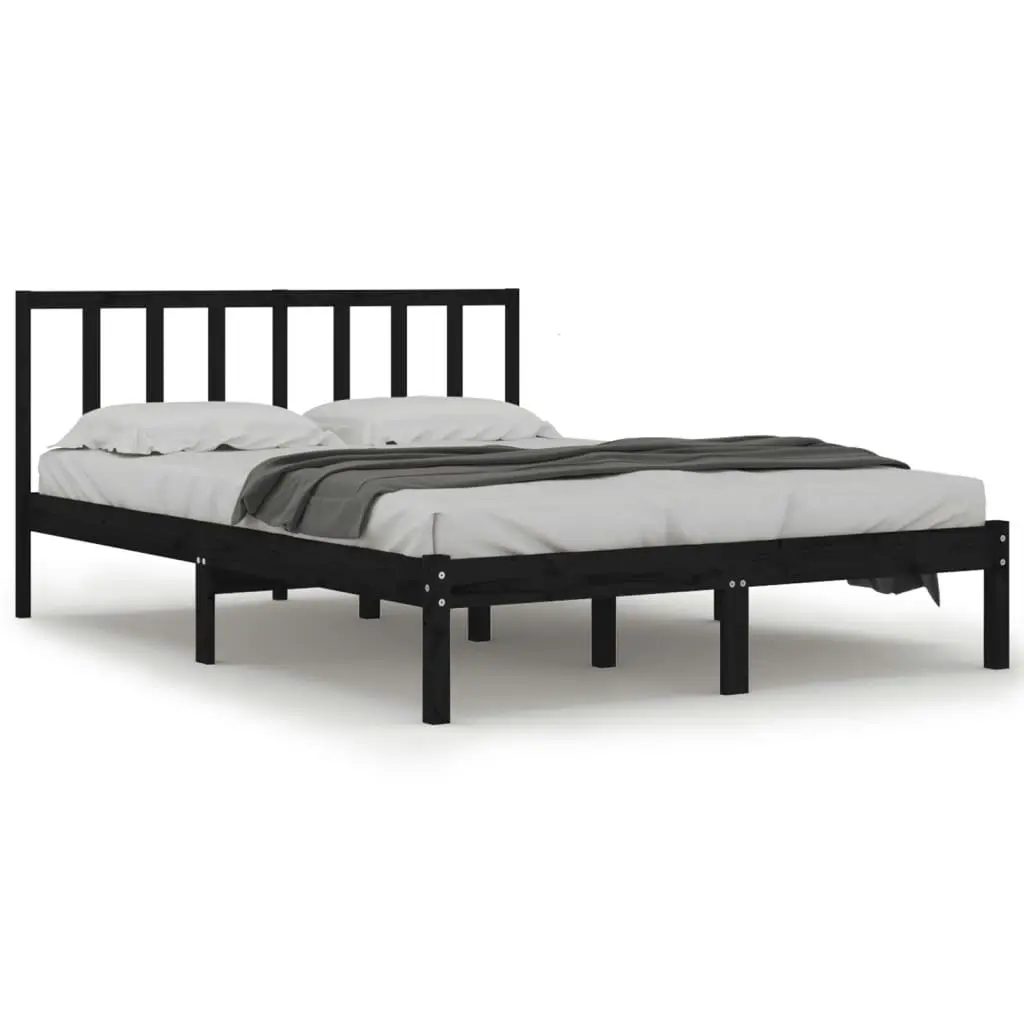 Bed Frame without Mattress Black Solid Wood Pine 135x190 cm 3105115