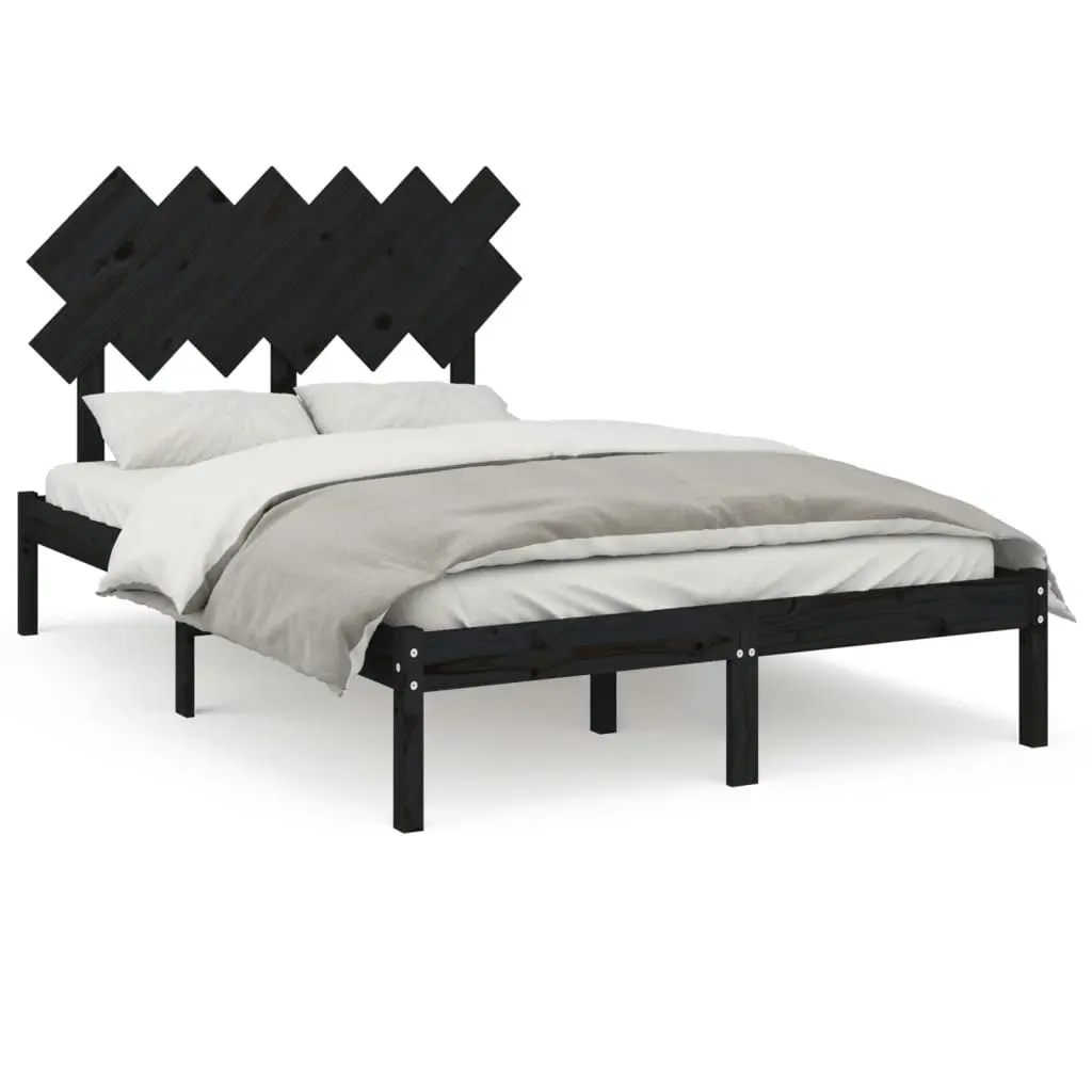 Bed Frame without Mattress Black 135x190 cm Solid Wood 3104847