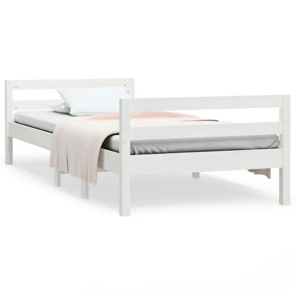 Bed Frame White 92x187 cm Single Size Solid Wood Pine 821635