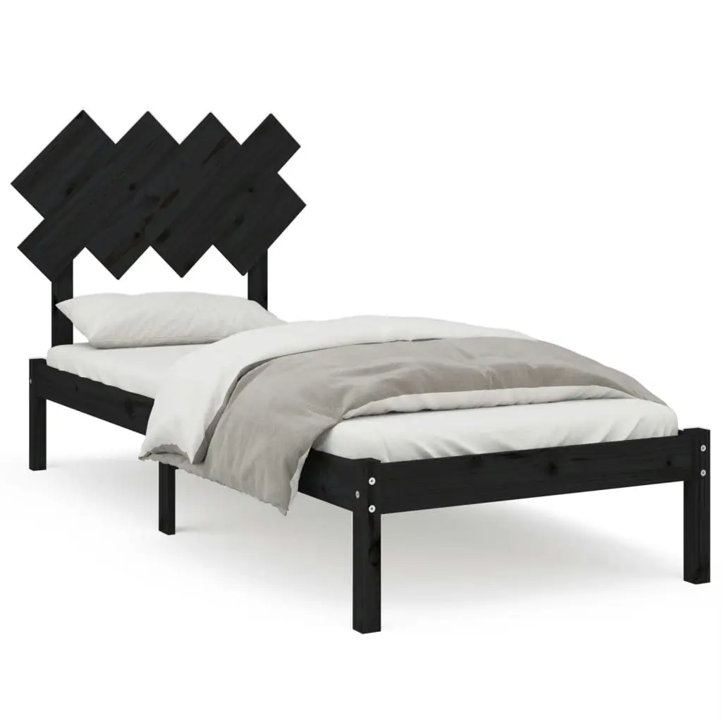 Bed Frame without Mattress Black 90x190 cm Solid Wood 3104837