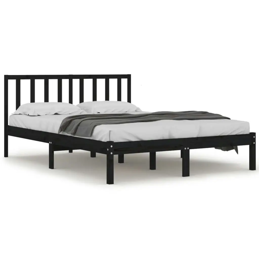 Bed Frame without Mattress Black Solid Wood Pine 135x190 cm 3105050