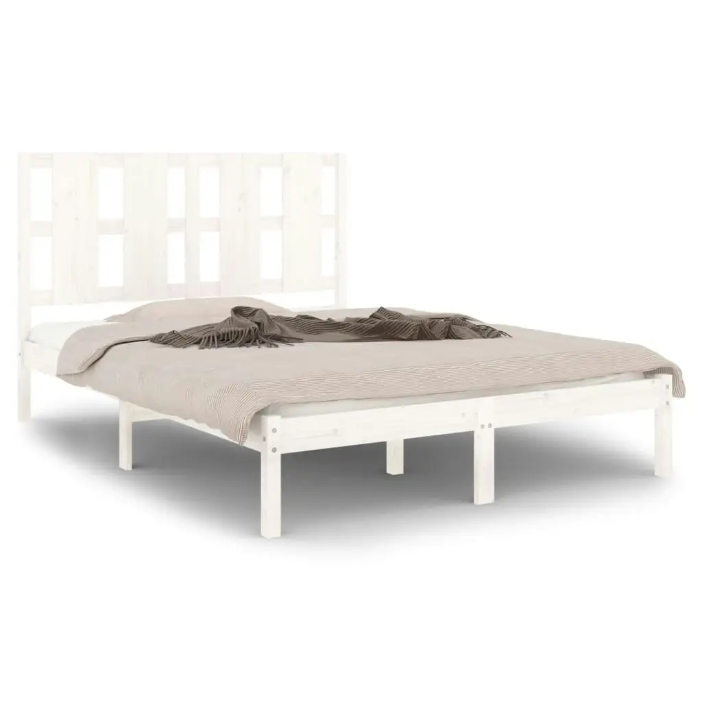 Bed Frame White Solid Wood 137x187 cm Double Size 3105576