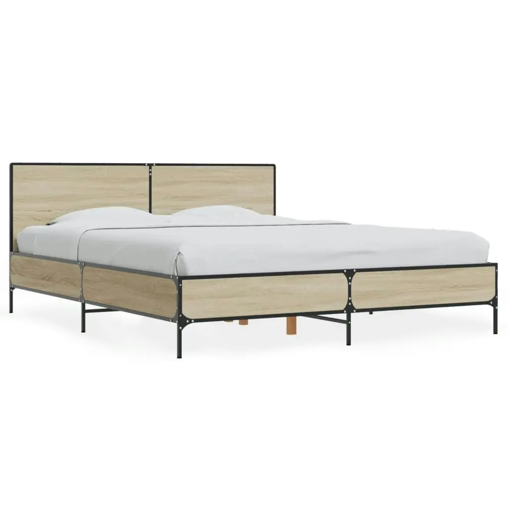 Bed Frame Sonoma Oak 150x200 cm Engineered Wood and Metal 3280003