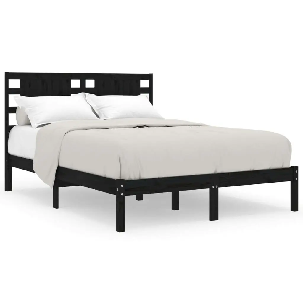 Bed Frame without Mattress Black 135x190 cm Solid Wood 3104197